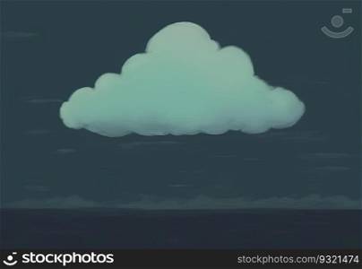 Big fluffy white cloud on overcast night sky. Generative AI abstract illustration.