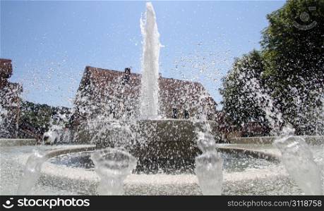 Big fountain with clean water on the square in Pregrada, Croatia