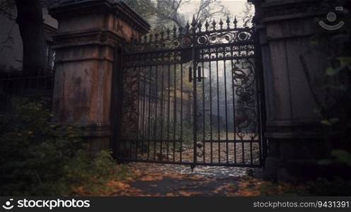 Big gate to the abandoned hospital created by AI