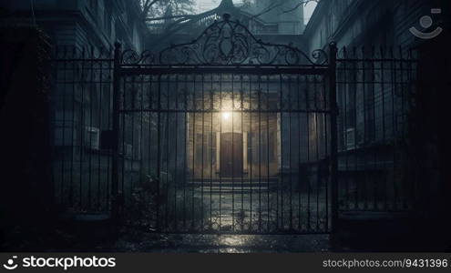 Big gate to the abandoned hospital created by AI