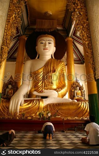 Big golden Buddha in Shwedagon Paya, yangon, Myanmar
