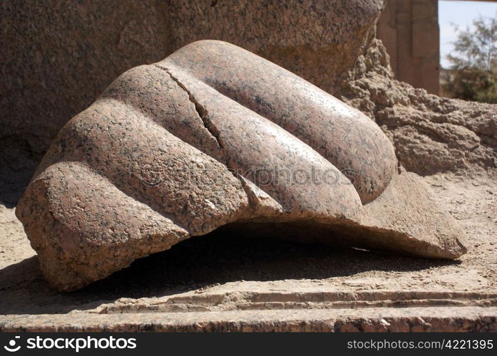 Big granite fingers and ruins of Karnak temple in Luxor, Egypt