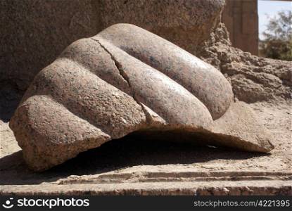 Big granite fingers and ruins of Karnak temple in Luxor, Egypt