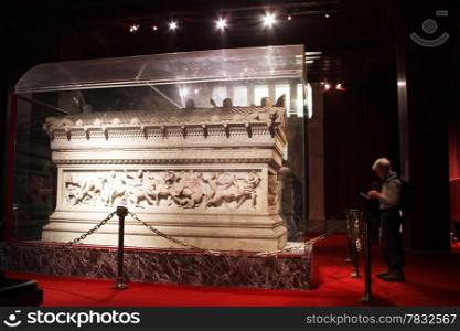Big greek sarcophagus in Archeological museum in Istanbul, Turkey