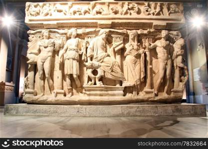 Big greek sarcophagus in the Archeological museum in Istanbul, Turkey
