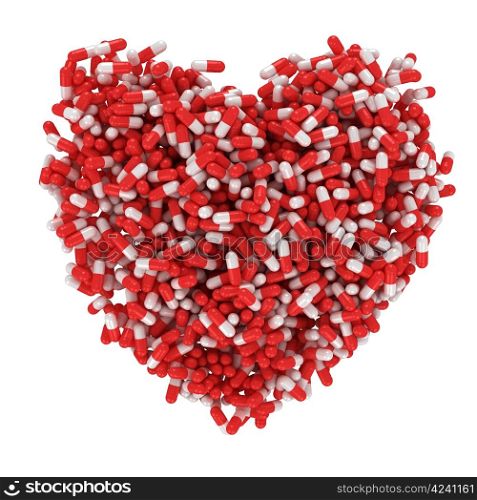 Big heart made from red and white capsules