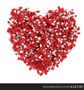 Big heart made from red and white capsules