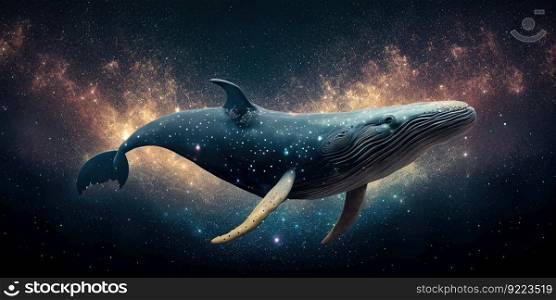 Big humpback whale swims illustration. AI generative.