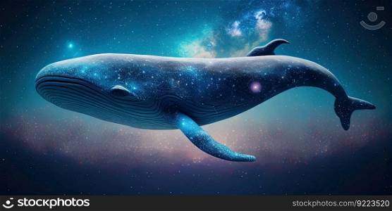 Big humpback whale swims illustration. AI generative.