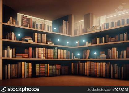 Big library, sheves with books, learning and back to school concept. shelf with books
