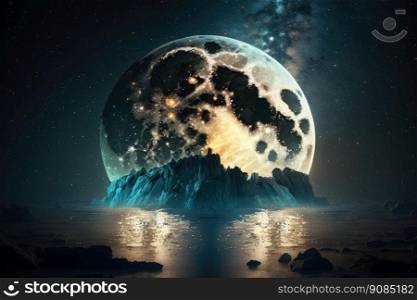 big moon in night sky. Illustration Generative AI. big moon in night sky. Illustration AI Generative