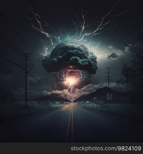 Big nuclear explosion Illustration Generative AI