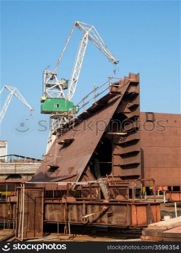 big old cranes in the shipyard