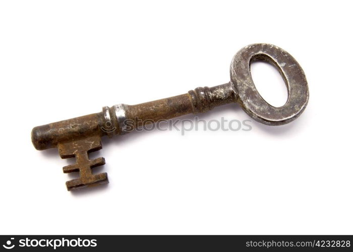 Big old key closeup on white background