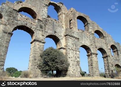 Big part of ancient aquaduct near Aspendos, Turkey