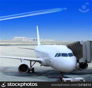 big passenger airplane is landing to runway of airport