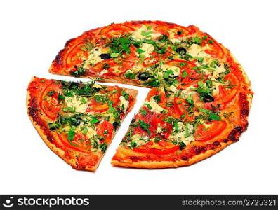 big piece of pizza isolated on white