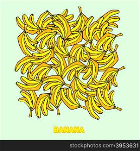 Big pile bananas, cartoon cheerful banana, sweet kids background