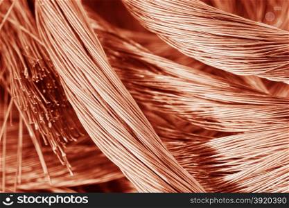 Big pile of copper wire close-up
