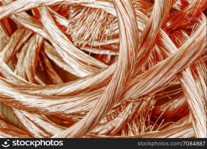 Big pile of recycling material - copper wire close-up
