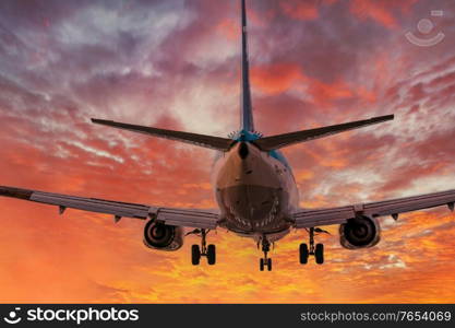 big plane landing at Osaka-Itami International Airport during sunset, Japan. big plane landing during sunset