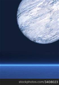 Big planet over the sea 3d illustration