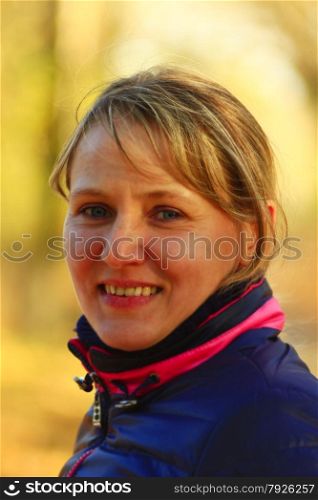 big portrait of beautiful smiling sporting woman