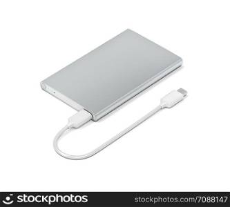 Big power bank with usb-c cable on white background
