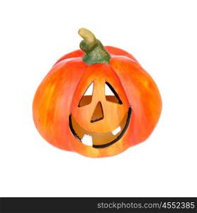 Big pumpkin with laughing face isolated on a white background