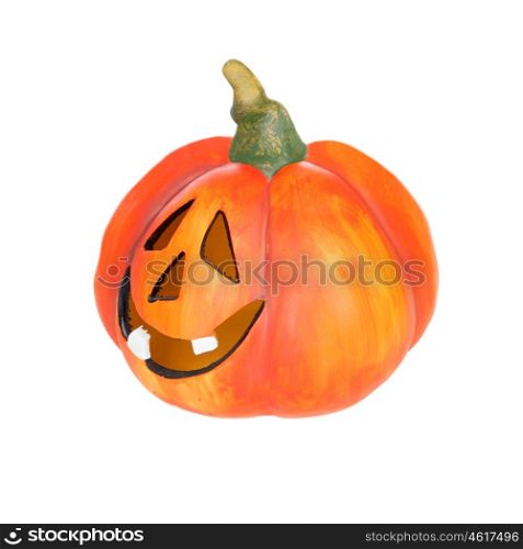 Big pumpkin with laughing face isolated on a white background