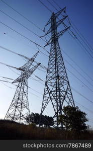 Big pylons with electrical wire and sky in Israel