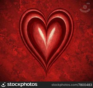 big red grunge style love heart on mottled background. grunge heart