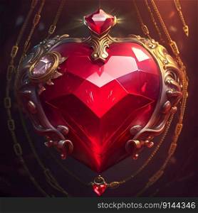 Big red jewel heart. Valentine day. Generative AI. High quality illustration. Big red jewel heart. Valentine day. Generative AI