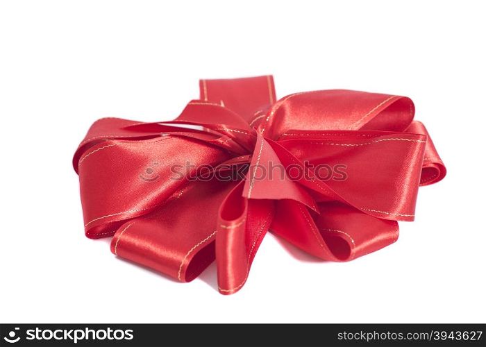 Big Red satin gift bow. Ribbon. Isolated on white background
