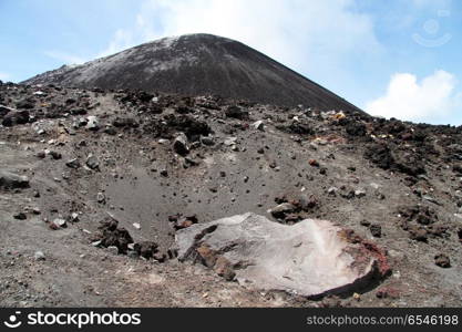 Big rock after eruption of volcano Krakatau in Indonesia