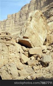 Big rock in crater Makhtesh Katan in Negev desert, Israel