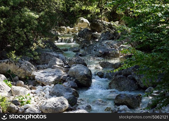 Big rocks and mountain river in Slovenia