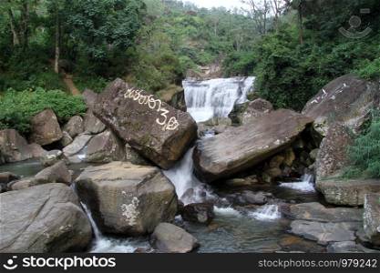 Big rocks and waterfall near Ramboda, Sri Lanka