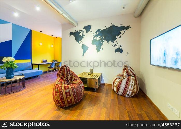 Big room interior with couch