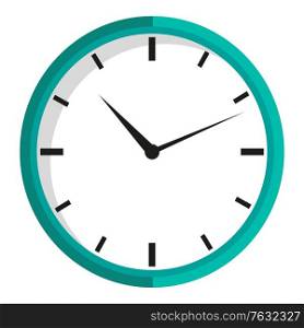 Big round clock isolated icon. Vector time measuring device, watch with minute and second pointer, mechanical timer. Timemanagement symbol, flat style. Clock Isolated Icon. Vector Time Measuring Device