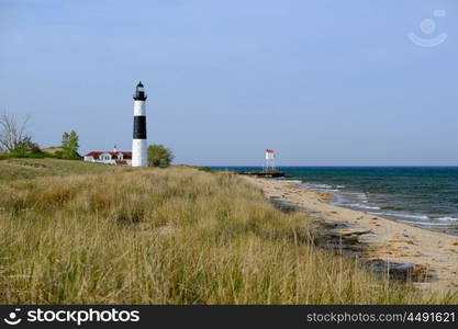 Big Sable Point Lighthouse in dunes, built in 1867, Lake Michigan, MI, USA