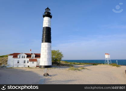 Big Sable Point Lighthouse in dunes, built in 1867, Lake Michigan, MI, USA