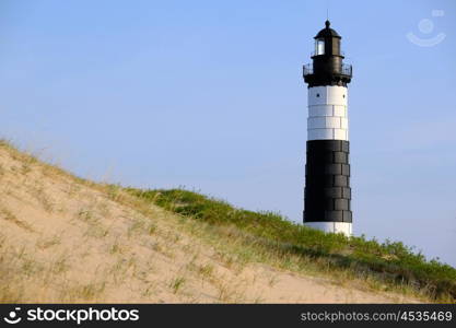 Big Sable Point Lighthouse in dunes, built in 1867, Lake Michigan, MI, USA