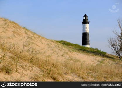 Big Sable Point Lighthouse in dunes, built in 1867, Lake Michigan, MI, USA