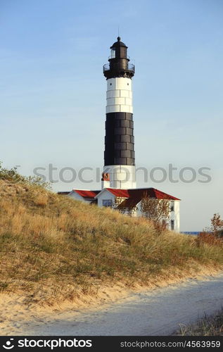 Big Sable Point Lighthouse in dunes, built in 1867, Lake Michigan, MI, USA