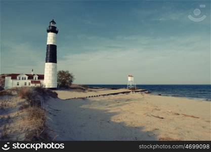 Big Sable Point Lighthouse in dunes, built in 1867, Lake Michigan, MI, USA