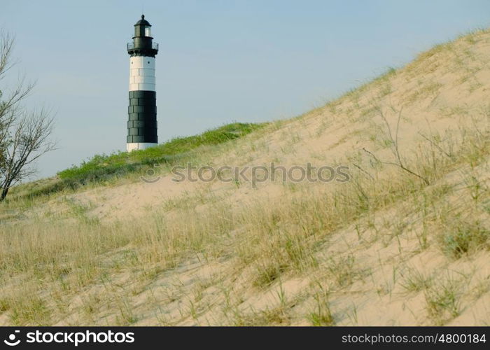 Big Sable Point Lighthouse in dunes, built in 1867, Lake Michigan, MI, USA