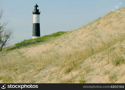 Big Sable Point Lighthouse in dunes, built in 1867, Lake Michigan, MI, USA