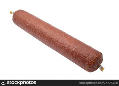 Big salami sausage isolated on white background