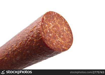 Big salami sausage isolated on white background